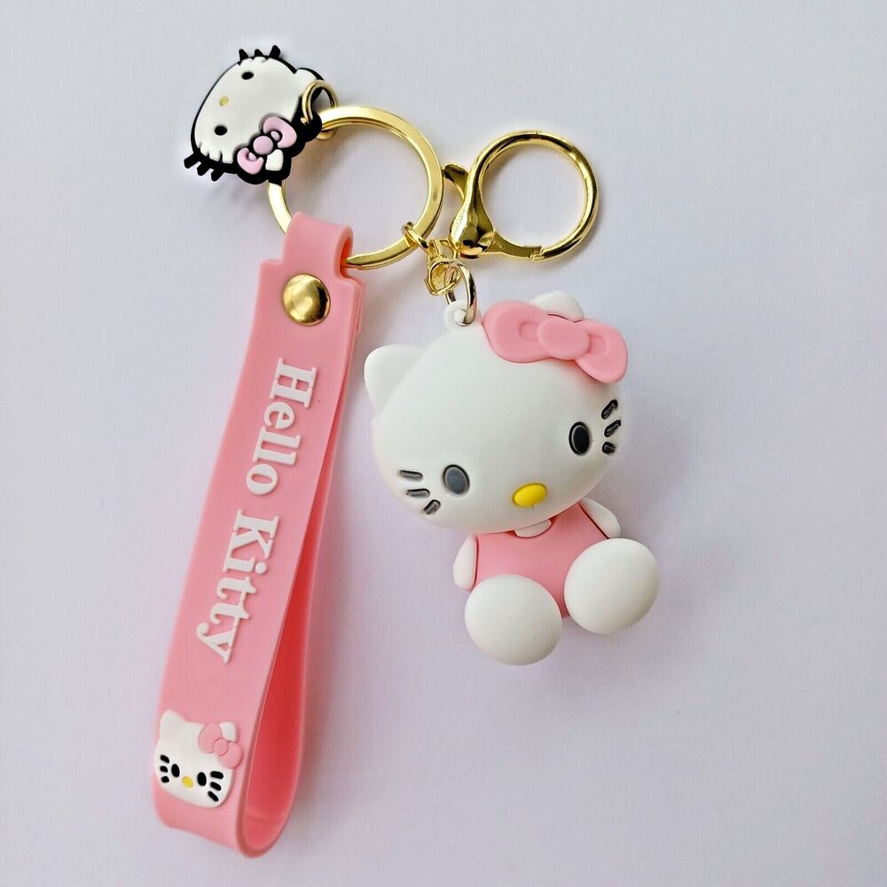 Sanrio HELLO KITTY Pink Molded 3D FIGURE KEYCHAIN Charm Backpack Fob Carry Strap